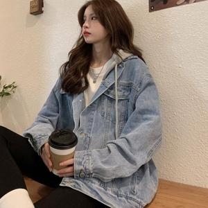 리가 여성 후드 분 능 오버핏 청자켓 데님 재킷 아우터 WFG2RHR_이미지