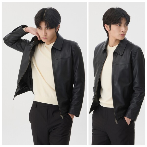 코오롱 브렌우드 볼더레더 나빠 엠보 양가죽 트러커 BRUDX26231BKX