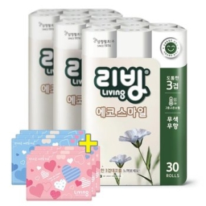 리빙 에코 스마일 22m (30롤)*3팩 + 여행용티슈 40매*6팩 세트