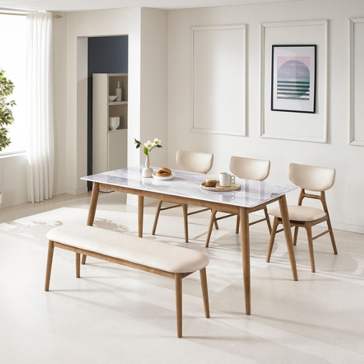 로드퍼니처 베른 천연 투광석 대리석 식탁 1700 (의자3개+벤치1개)_이미지