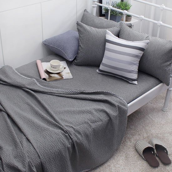 프리마베라 쿨스킨 선염시어서커 홑이불+카페트+누비베개커버세트 (퀸 Q)_이미지