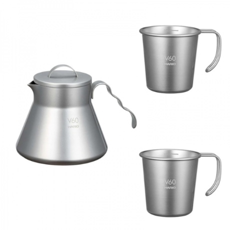 하리오 아웃도어 V60 메탈 커피 서버 (단품+컵 2p)_이미지