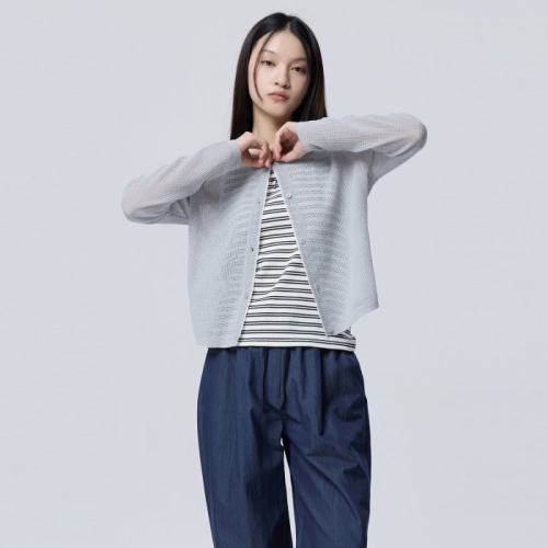 Online Exclusive 라인 메쉬 라운드넥 가디건_BAKCE4631LG