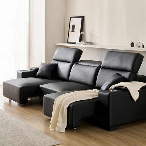 삼익가구  스테이온 헤드틸팅 모션 확장형 슬라이딩 가죽 소파 4인용