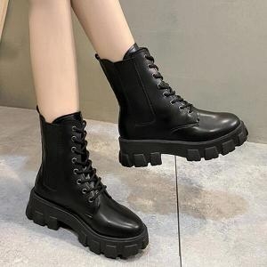 더블디 여성 심플 빅사이즈 청키솔 레이스업 워커 LU75 42003237_이미지