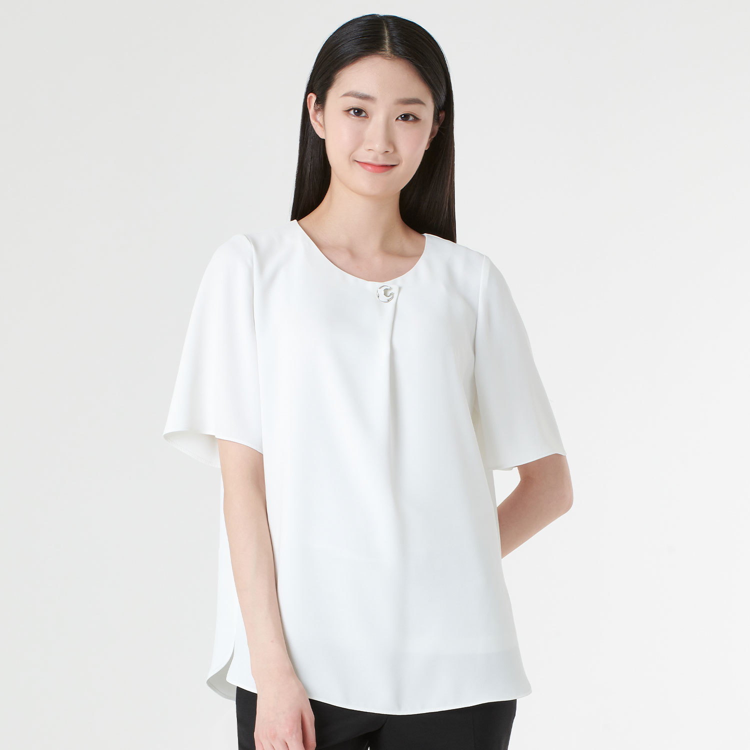 지센 여성 장식단추 블라우스 LFWSM403_WH_이미지