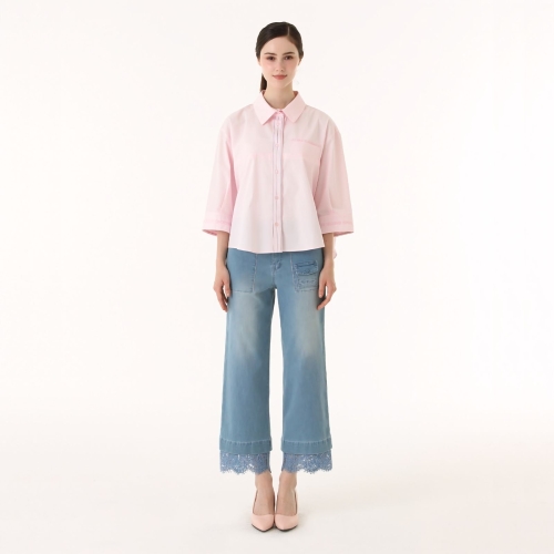 손정완 25년 여름 데일리룩 스트라이프 배색 셔츠 ZDR52240