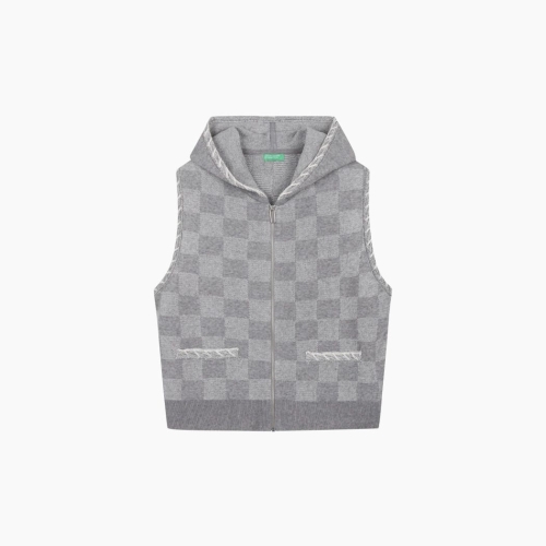 베네통 체커보드 후드 니트 베스트 BAKV01541_이미지