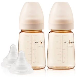 마더케이 베이직 PPSU 젖병 180ml 트윈팩 + 젖꼭지 2p 세트 1단계 크림_이미지