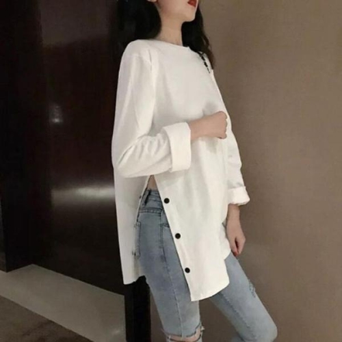 셀러허브 여리여리 옆내추럴라인 단추 롱 티 HH-B23 S31559128