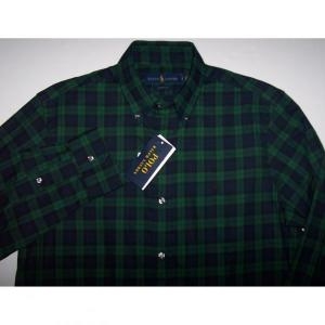 랄프로렌 폴로 그린/블루/블랙 플레이드 워븐 코튼 셔츠 남성 S 네이비 포니 2809095