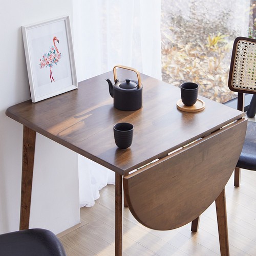 리비니아  크리미 드롭리프 접이식 확장형 라운드 원목 식탁 1070 (의자별도)