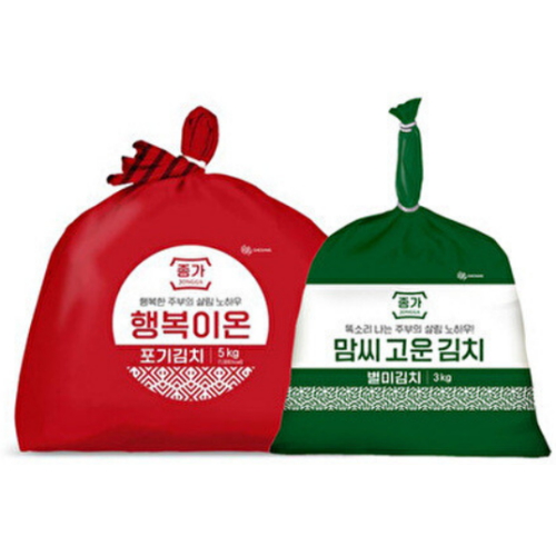 대상 종가 행복이온 포기김치 5kg + 맘씨고운 열무김치 3kg