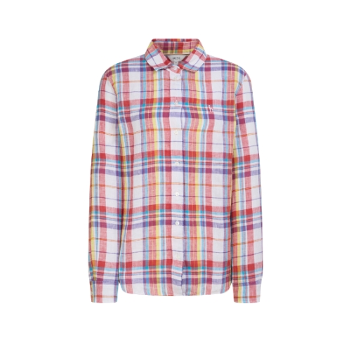 LF 헤지스레이디스 여성 린넨 마드라스체크 셔츠 화이트 HSSH6B311WT