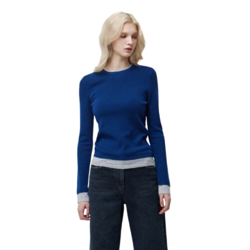 SISLEY 라운드 레이어드 배색 니트 SAKPE7611 428519