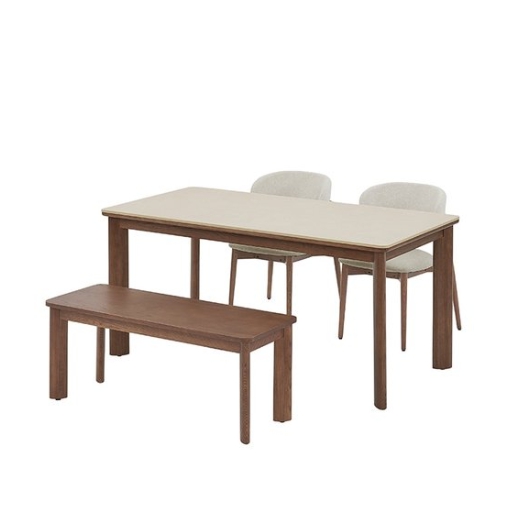 까사미아 포멜로 브라운 세라믹 식탁 1600 (패브릭의자2개+벤치1개)_이미지