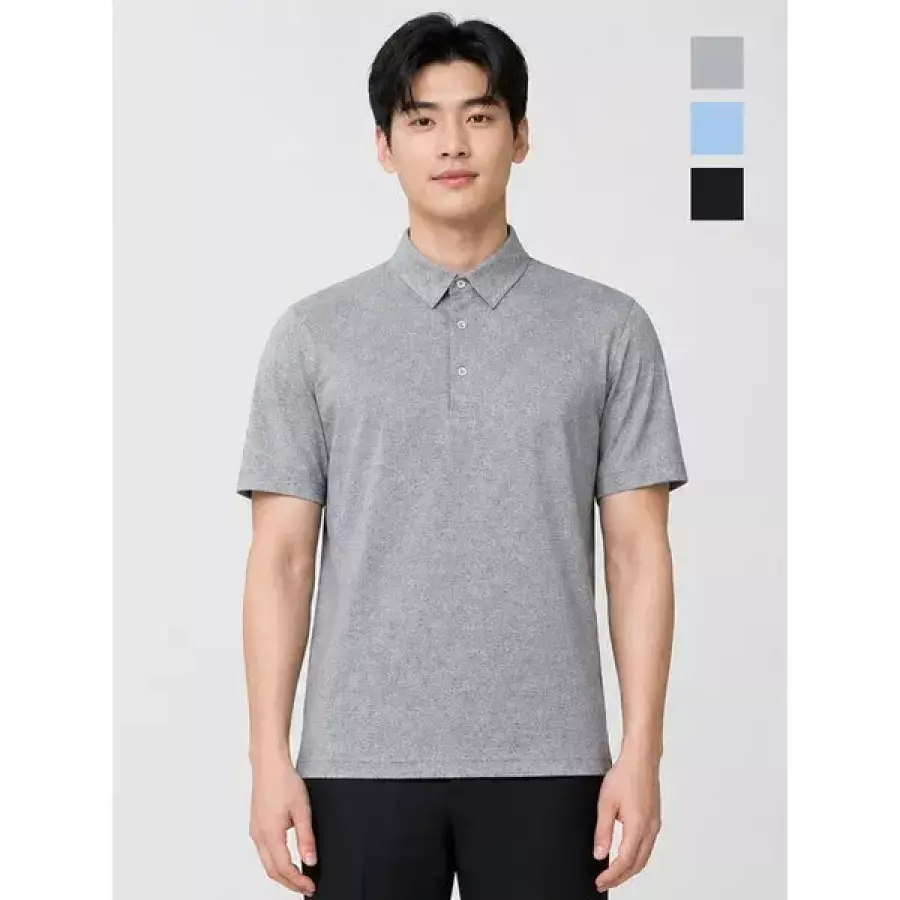 뱅뱅 공용 베이직 멜란지 반팔 카라티 NTJ350_이미지