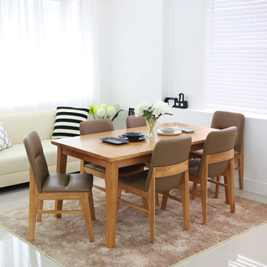 케미에르 바닐라 원목 식탁 1600 (의자6개)_이미지