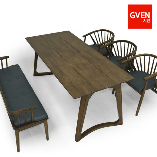 지벤 비잔틴 원목 식탁 1800 (의자3개+벤치1개)_이미지