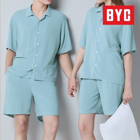 BYC 남녀공용 린넨 반팔잠옷세트_NRZ1024