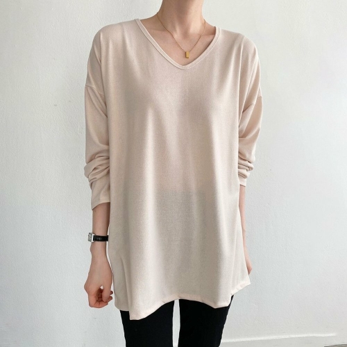 아이우먼 브이넥컬러긴팔티셔츠 LDK394M402 빅사이즈