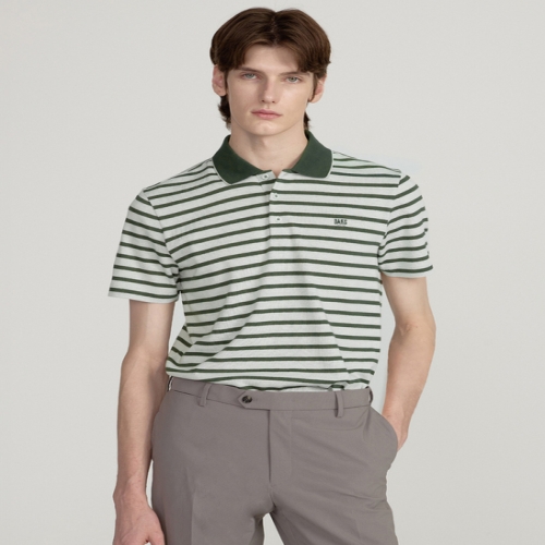 LF 닥스 남성 라이트카키 스트라이프 반팔 카라 티셔츠_DMTS5B305K1_이미지