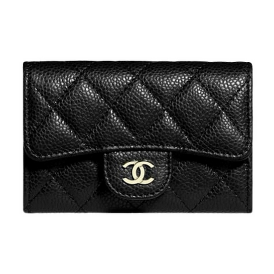 샤넬 캐비어 클래식 카드 지갑 AP0214 (블랙 금장)