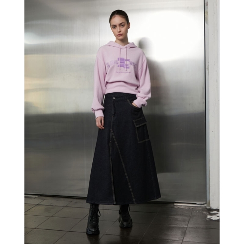 빅 포켓 언발 절개 롱 플레어 데님 스커트 EQ1DS160