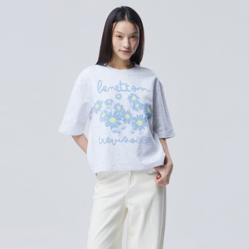 베네통 플라워 프린팅 티셔츠 BATSF4611