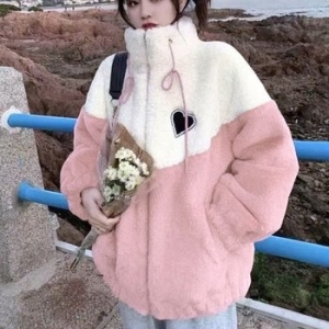 프리미엄 동절기 퍼재킷 하트 뽀송이 뽀글이 세미터틀 지퍼후드집업 WFJUI5S_이미지