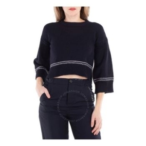 우먼 Contrasting-Trim Virgin 울 Crew-Neck Jumper, Brand Size 38 US 6 GC..