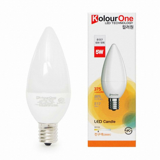 우리조명 장수램프 LED E17 불투명 촛대구 전구색 5W