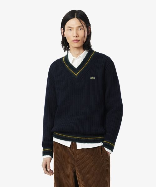 라코스테 남성 V넥 테니스 풀오버 네이비 AH8576-56N TDV_이미지