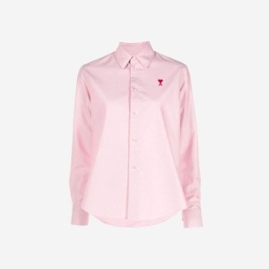 아미 W 스몰 하트 로고 옥스포드 셔츠 페일 핑크 FSH091-480-655