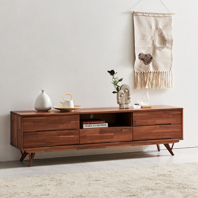 모노 아카시아 2단 원목 거실장 1600