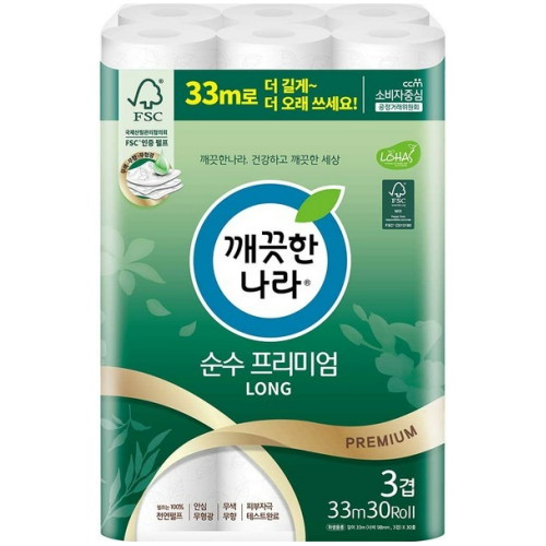 깨끗한나라 ㅤ순수 프리미엄 롱 33m (30롤) *4팩_이미지