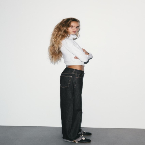 자라 국내 JEANS TRF BAGGY FOLDED 미드라이즈 다크 인디고 8727/235/443 5374492