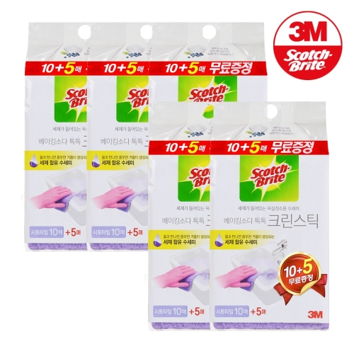 스카치브라이트 베이킹소다 톡톡 크린스틱 시트타입 15매 (5개)_이미지