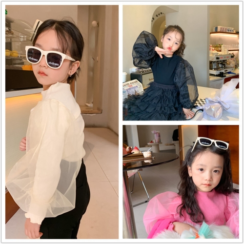 여아 퍼프 소매 티셔츠 90cm-150cm 유아복 아동복 주니어복 초등학생 셔츠 150cm 핑크