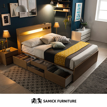 삼익가구 디오네 4단 서랍 수납 LED침대 Q (SB라텍스7존독립)