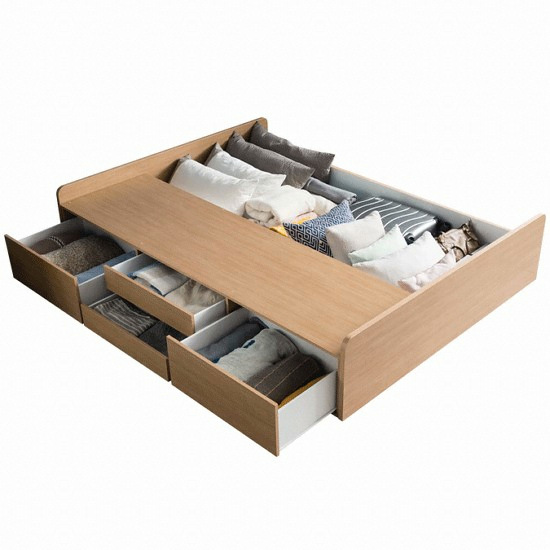 삼익가구 디오네 4단 서랍 수납 LED침대 Q (SB라텍스7존독립)_이미지