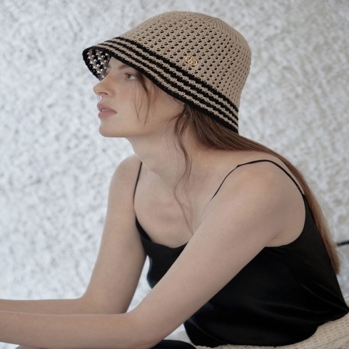 LF 헤지스 베이지 라인배색 면혼방 벙거지모자 HILG5E110I2