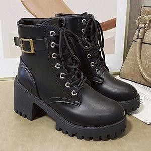  Camper 여자 대학생 겨울 스 룩 검정 워커 힐 부츠 코디-WF65EF3