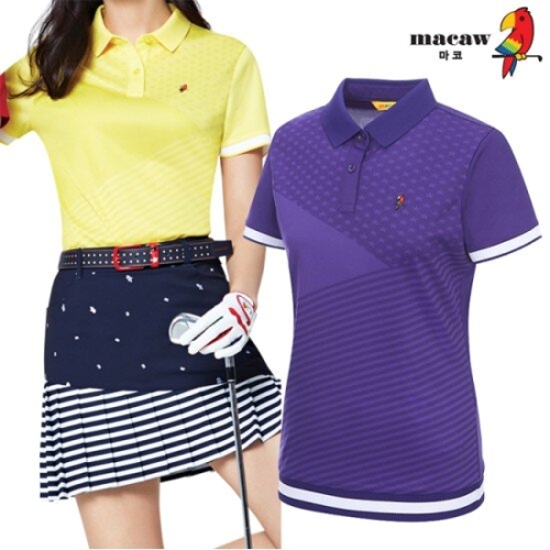 마코 여성 별패턴배색카라반팔티셔츠_MKW2TS30_이미지