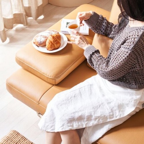 다우닝 플라나 스윙 전체 천연통가죽 소파 4인용 (스툴별도)_이미지