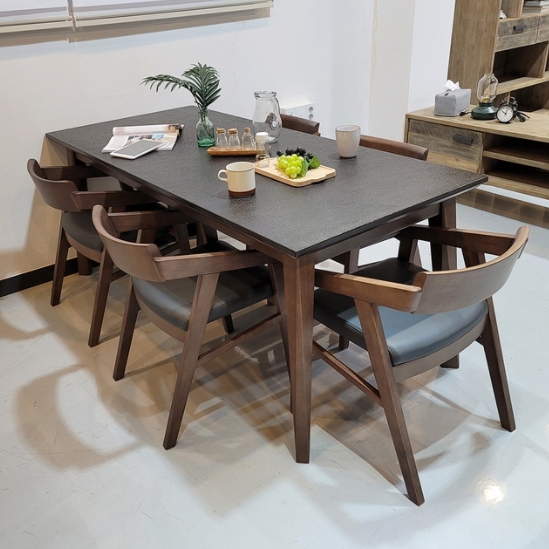 르몽드  케인 천연 화산석 원목 식탁 1800 (의자6개)