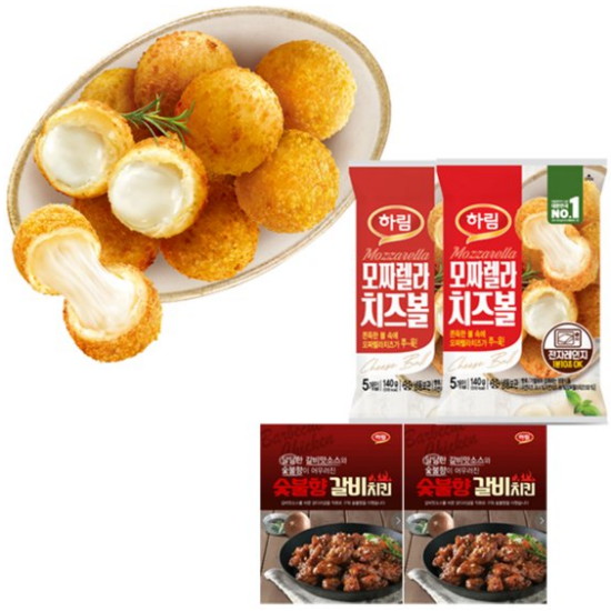 하림 모짜렐라 치즈볼 140g+숯불향갈비치킨 230g (2개)