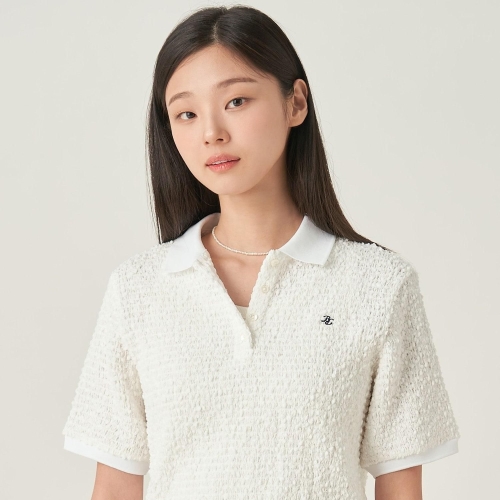 삼성물산 빈폴 레이디스 주름 소재 반소매 폴로 티셔츠 화이트 BF5742C991