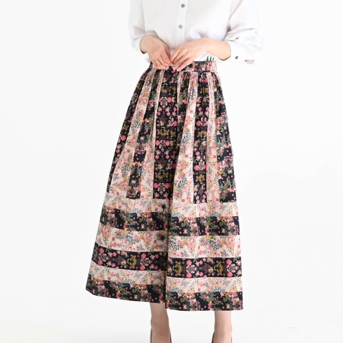 비꼴리끄 여성 코튼 프린트 플레어 스커트 B252WK3040_이미지