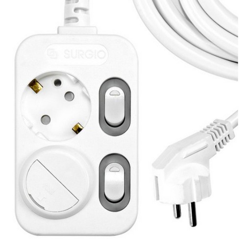 대현써지오 2구 16A 과부하차단 개별스위치 안전커버 멀티탭 (1.3m)_이미지